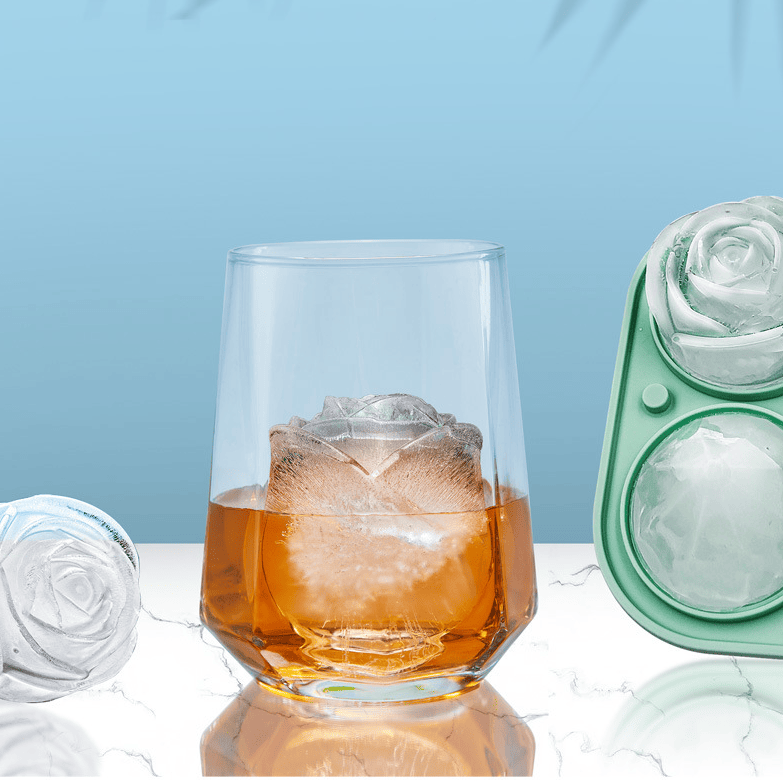 Ice Cube Tray; 2.5inch Ice Cube Molds; 2 Cavity Silicone Rose & 2 Diamond Ice Ball Maker