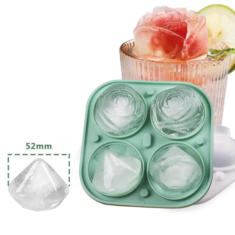 Ice Cube Tray; 2.5inch Ice Cube Molds; 2 Cavity Silicone Rose & 2 Diamond Ice Ball Maker