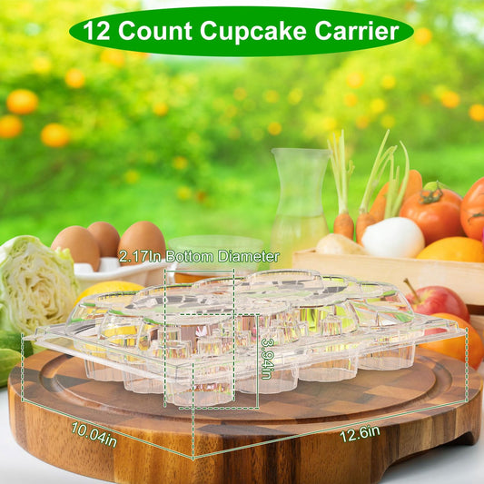 12 Count 20 Sets Clear Cupcake Boxes Disposable Cupcake Containers Stackable Cupcake Carrier Holders with 240 Liners High Dome Lid