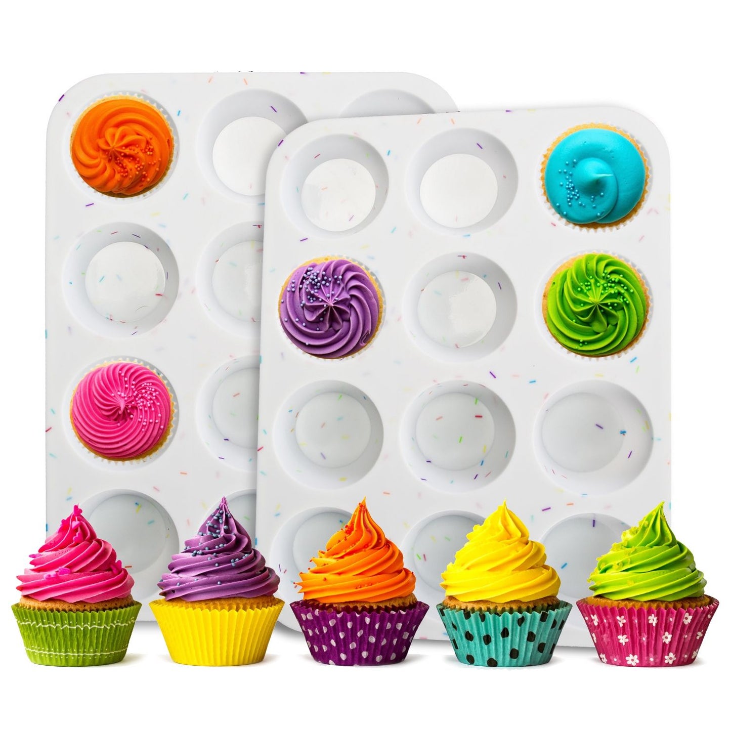 2 Pack 12 Cups Silicone Muffin Pans Nonstick Cupcake Tins Trays Regular Size Cupcake Molds Heat Resistant Oven Microwave Fridge Freezer Dishwasher Safe