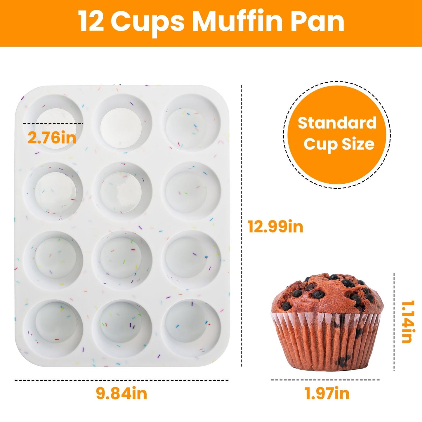 2 Pack 12 Cups Silicone Muffin Pans Nonstick Cupcake Tins Trays Regular Size Cupcake Molds Heat Resistant Oven Microwave Fridge Freezer Dishwasher Safe