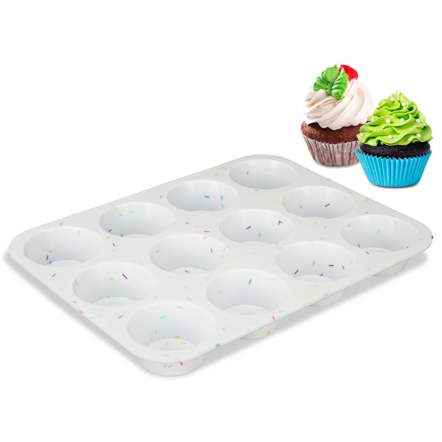 2 Pack 12 Cups Silicone Muffin Pans Nonstick Cupcake Tins Trays Regular Size Cupcake Molds Heat Resistant Oven Microwave Fridge Freezer Dishwasher Safe