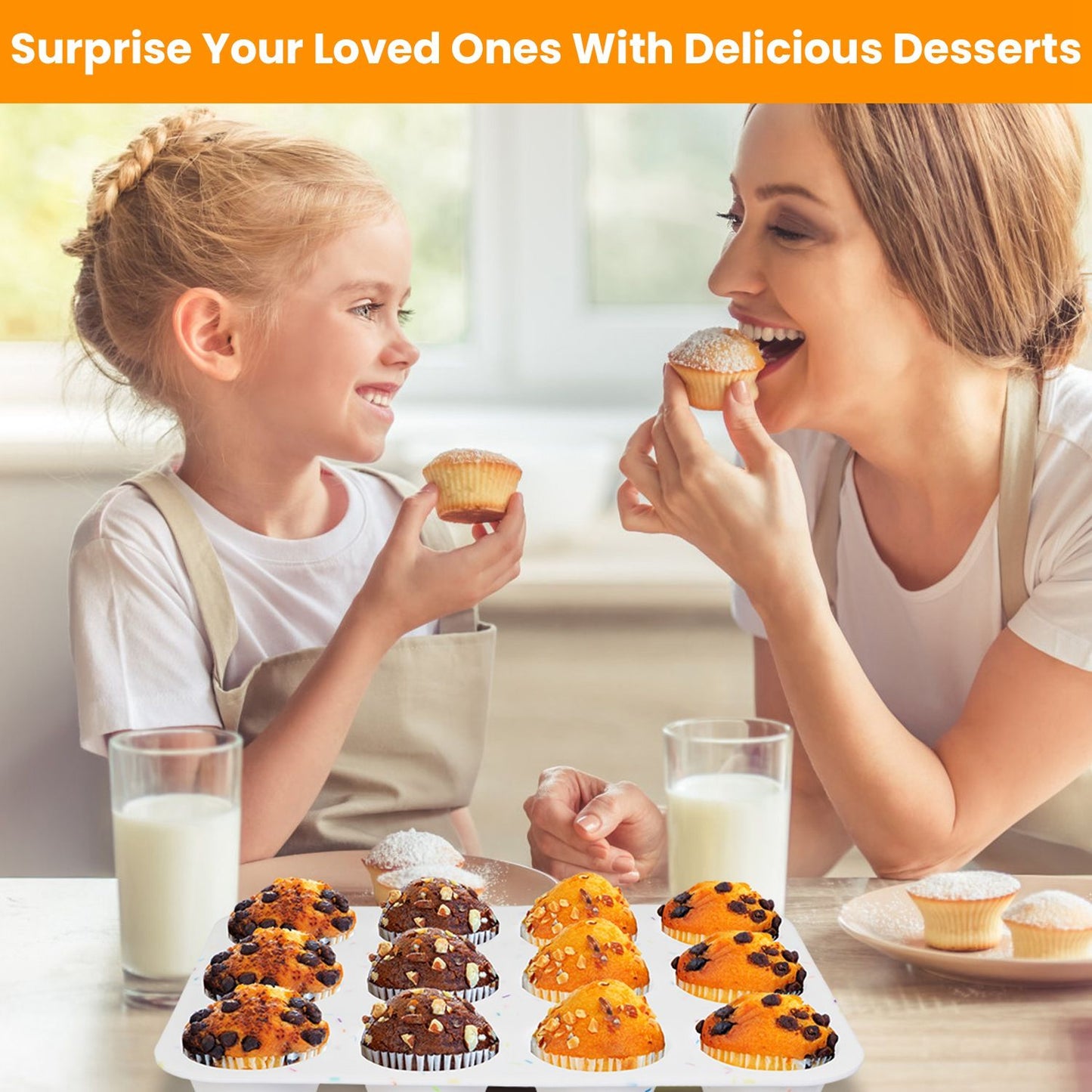 2 Pack 12 Cups Silicone Muffin Pans Nonstick Cupcake Tins Trays Regular Size Cupcake Molds Heat Resistant Oven Microwave Fridge Freezer Dishwasher Safe