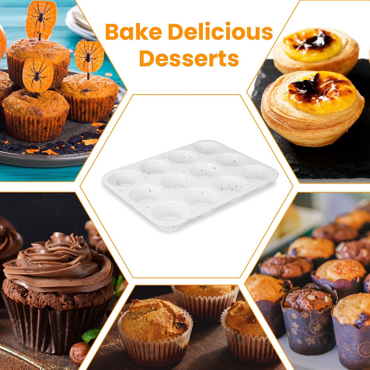 2 Pack 12 Cups Silicone Muffin Pans Nonstick Cupcake Tins Trays Regular Size Cupcake Molds Heat Resistant Oven Microwave Fridge Freezer Dishwasher Safe