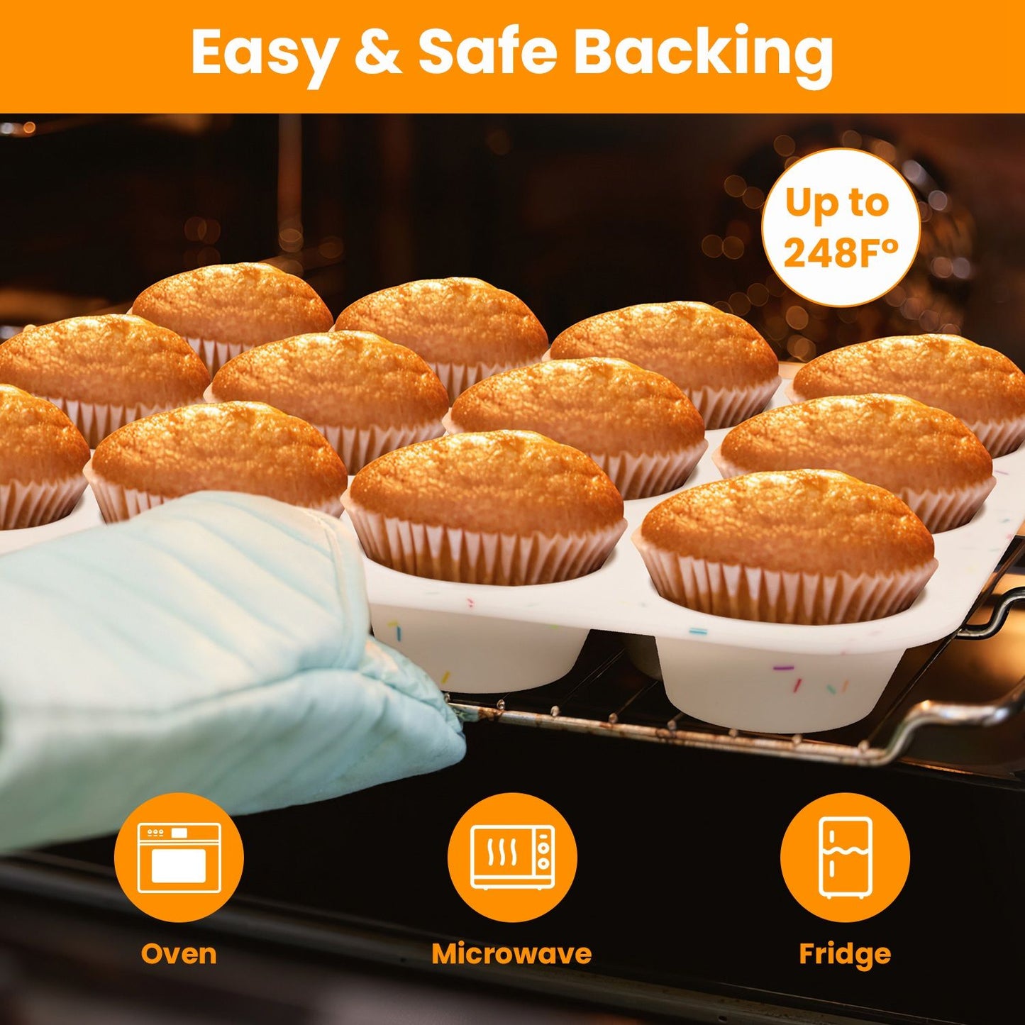 2 Pack 12 Cups Silicone Muffin Pans Nonstick Cupcake Tins Trays Regular Size Cupcake Molds Heat Resistant Oven Microwave Fridge Freezer Dishwasher Safe