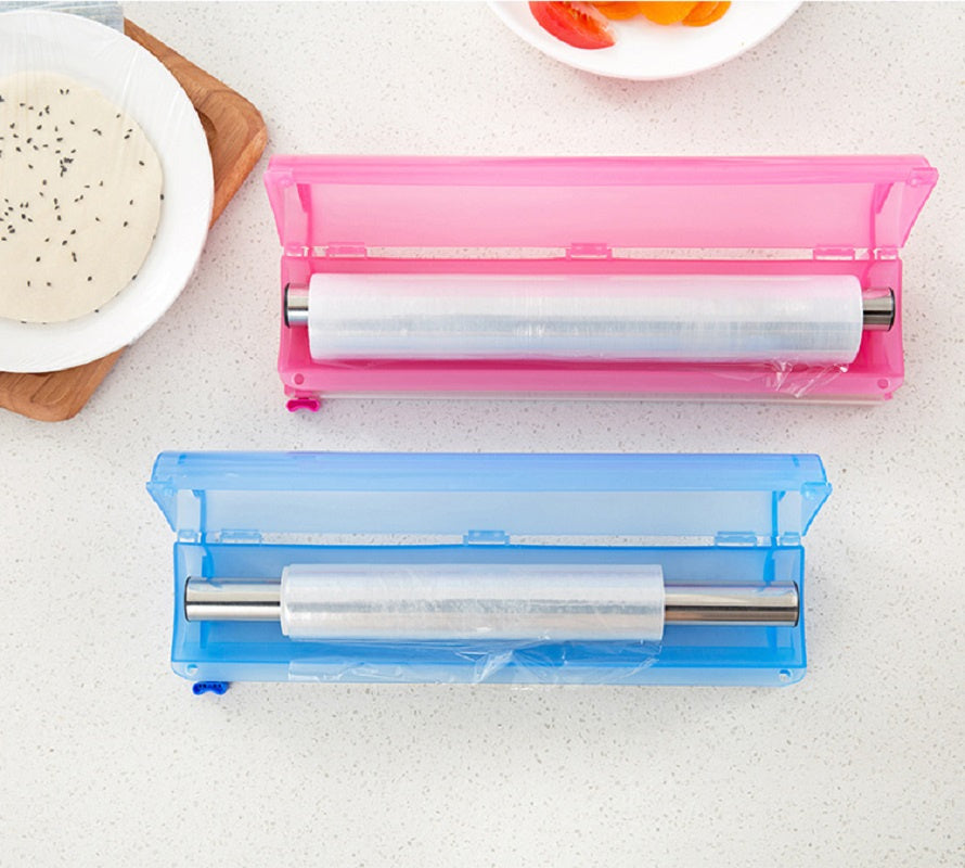 Plastic Cling Wrap Storage Holder with Slide Cutter Cling Film Cutter Aluminum Foil, Parchment Paper Dispenser